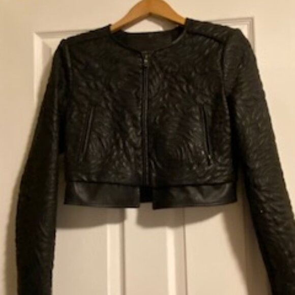 BCBGMaxAzria Cropped Leather Jacket with Rose Detailing - Picture 1 of 9